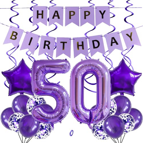 SNOWZAN Luftballons 50. Geburtstag Dekoration Lila 32 Zoll Riesen Zahlen Ballons,Latex Folienballons 25 Stück