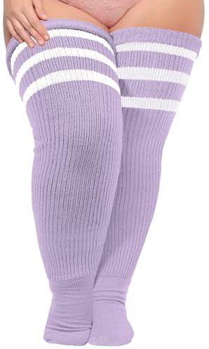 Moon Wood Damen Plus Size Extra Lange Socken Overknee Strümpfe Überknie Kniestrümpfe Thigh High Socks Soft Thermo Oberschenkelhohe Socken mit Garter