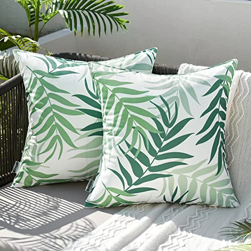 MIULEE Outdoor Kissenbezug Wasserdicht Kissen Wasserfest Dekorative Kissenbezüge Blattmuster Sofakissen Zierkissen Dekokissen für Garten Sofa Couch Wohnzimmer Schlafzimmer 2er Set 50x50 cm Grün