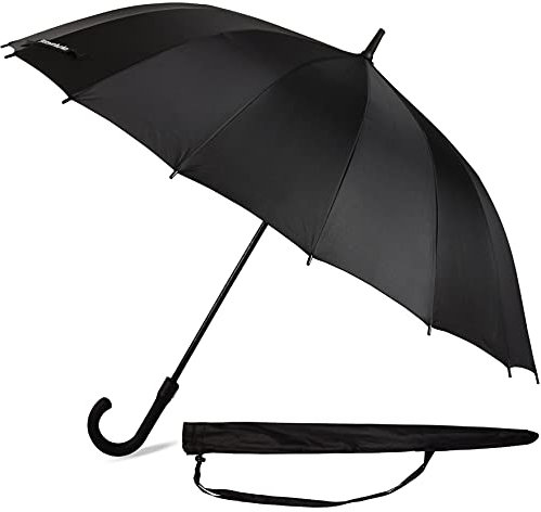 Sternenfunke Regenschirm groß XXL schwarz Ø120 cm, großer Stockschirm Damen und Herren, edel, stabil und sturmfest, für 2 Personen, Automatik Funktion durch Komfort Druckknopf incl. Tragetasche