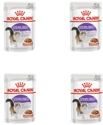 Royal Canin Feline Sterilised | Paquete de 4 | 4 x 12 x 85g | Alimento Completo para Gatos Adultos esterilizados | Trocitos en gelatina | A Partir del 12º Mes