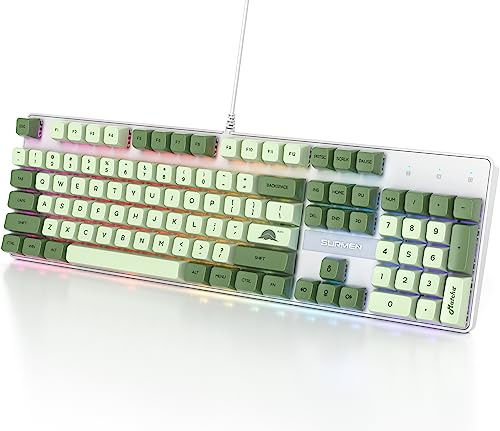 Fogruaden Mechanical Keyboard, Green Matcha, Wired USB 104 Key RGB Backlit Gaming Keyboard with Number Pad, Red Switches, NKRO for Windows Laptop PC Gamer