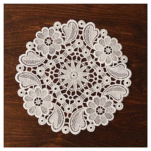 kollektion MT Deckchen Annegret Vogtländische Spitze handgefertigte Wickeldecke in Natur | Tischdecke mit Blumen-Muster | Baumwollspitze Tisch-Dekoration Handarbeit | Durchmesser 20 cm rund