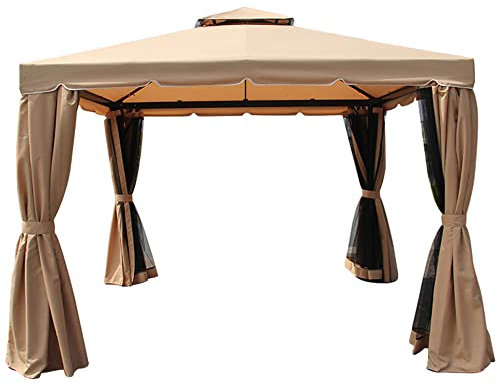 RNQZ Outdoor-Pavillon, 2-stöckiges Dachfestzelt, Partyzelt, Überdachung, Pavillon, Terrassenüberdachung mit Netzvorhang-Seitenwänden für den Garten, Garten verfügbar,3X4M