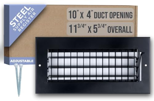 Fits 10x4 Duct Opening Steel Adjustable Air Supply Grille by Handua | Register Vent Cover Grill for Sidewall and Ceiling | Black | Outer Dimensions: 11.75 X 5.75