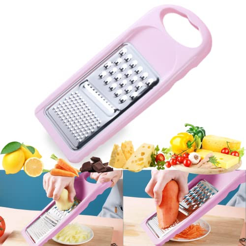 3 in 1 Handheld Professional Kitchen Grater for Vegetables and Cheese Grater,Cheese Grater with Handle, Mandoline Slicer for Kitchen Perfect for Vegetables Cheese Ginger Garlic Lemon Etc (Pink)