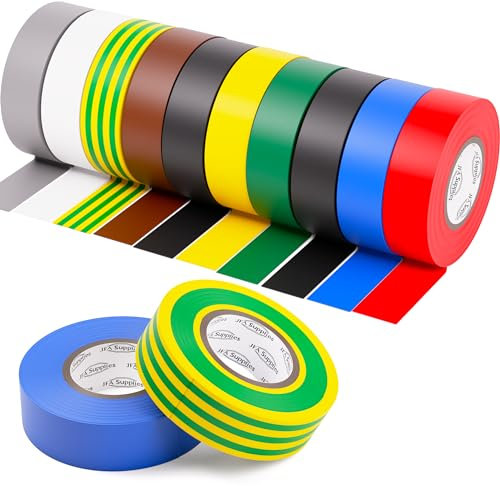 JFA Supplies Strong PVC Insulation Electrical Tape - Assorted Colours Pack of 12-19mm x 20m