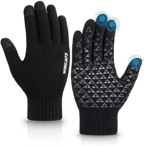 Wmcaps Winter Strickhandschuhe Warm Full Fingers Männer Frauen mit Upgraded Touchscreen - Anti-Rutsch-Handschuh Fleece gefüttert, Laufen Radfahren Wandern Reiten Fahren Handschuhe (X-Large, Schwarz)