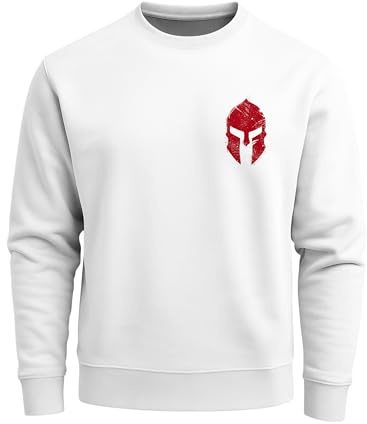 Neverless® Sweatshirt Herren Logo Print Sparta-Helm Spartaner Gladiator Krieger Warrior Rundhals-Pullover Fashion Streetwear Weiss XL
