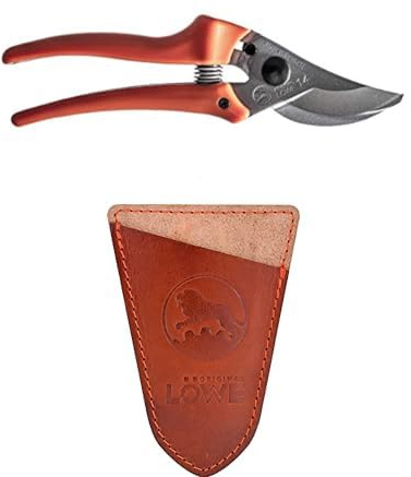 Original LÖWE Set bestehend aus Garten Rosenschere 14.107 zum Schneiden von Rosenbüsche, Rosenzweige, Äste und Schnittblumen & Klingenschutz 9807 zum Schutz vor Verletzungen und Beschädigungen
