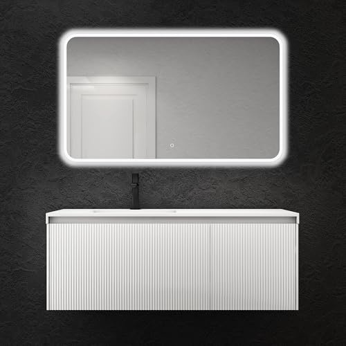 doporro Waschbeckenunterschrank Badmöbel Set Waschtisch mit Unterschrank Wandmontage in weiß, BTH: 120x50x46 cm, inkl. Mineralguss-Waschbecken und LED-Spiegel