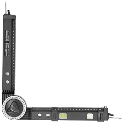 Gehrungssägen-Winkelmesser für die Holzbearbeitung, Langlebiger ABS-Schnittwinkelmesser mit Transparenter Skala und Wasserwaage Zur Positionierung (BLACK)