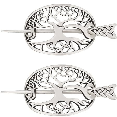 DELORIGIN 2pièces Épingles à Cheveux Celtiques Viking Clips Arbre de Vie Épingles à Cheveux Celtiques Vintage Épingles à Cheveux Épingles à Cheveux en Alliage Châle pour Femmes Écharpe Pull Décoration