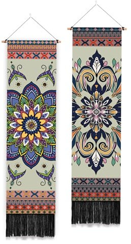 PLIGREAT 2 Pack Mandala Pattern Arazzo Da Parete, Bohémien Lungo Stretto Verticale Estetico for Camera Da Letto Soggiorno