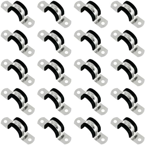 20 PCS Rubber Cushioned U Shaped Pipe Clamps,Stainless Steel Rubber Lined U Clips (M25)