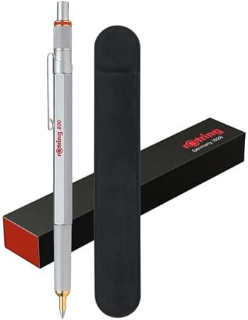 rOtring 800 Ballpoint Pen | Medium Point | Black Ink | Silver Barrel | Refillable | includes Velvet Pen Case