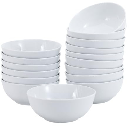 Amazon Basics 16-Pack White Porcelain Coupe Soup Bowl, 5.9 Diameter, Round, Microwave-Safe, Commercial-Grade