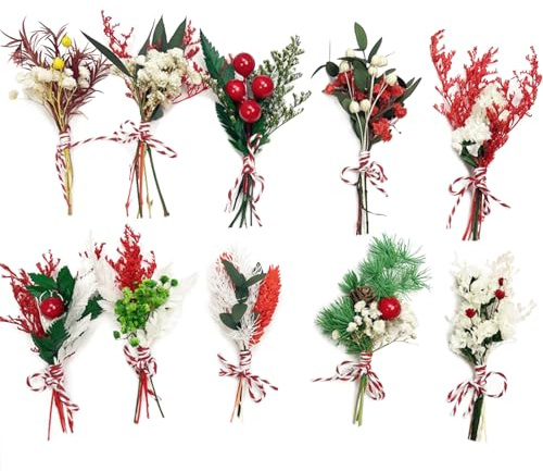 10 Stück Weihnachts-Trockenblumenstrauß, Trockenblumenstrauß, Mini-Trockenblumen für Hochzeit, Tischdekoration, Tischarrangements, Vasendekorationen (Weihnachtsstil B)