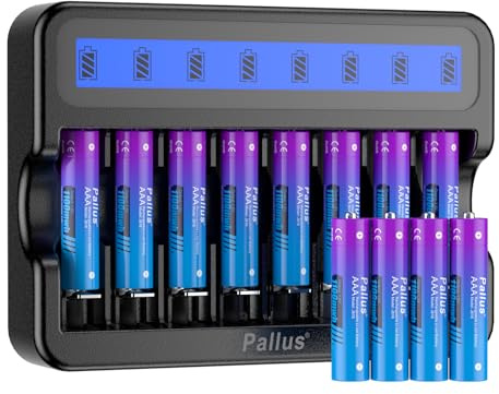 Pallus AAA Lithium Rechargeable Battery, 1100mWh High Capacity Triple A Rechargeable Li-Ion Batteries, 12 Pack 1.5V AAA Lithium Battery With 8-Slot Black Charger