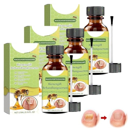 Traitement Mycose Ongle Pied, 3x 15ml Sérum de Traitement des Ongles Au Venin d'Abeille, Traitement Ongles Solution pour Les Ongles Décolorés, Épaissis, Émiettés, Soin Ongle