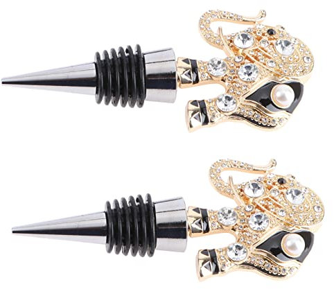 CIYODO 2pcs Wine Bottle Stopper Metal Plug Rhinestone Elephant Zinc Alloy Decorative Bottle Sealing Plug for Wine Preservation and Home Use