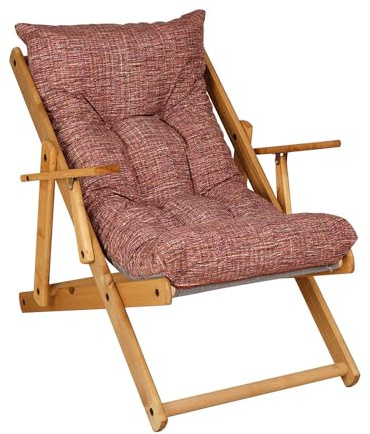 Fauteuil pliant chaise longue en bois sapin 3 positions Coussin tissu rembourré pour salon jardin fabriqué en Italie – RELAX – RELAX (Rouge Strit)