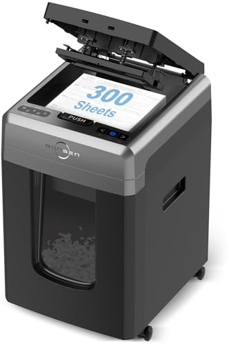 BONSEN 300-Sheet Auto Feed Paper Shredder, 60 Minutes Non-Stop Commercial Grade Heavy Duty Shredders for Office, 8.1 Gallon Micro Cut Document Shredder, P-4 Security Level,58dB Super Quiet