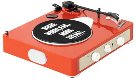 Gadhouse Brad MKII Turntable Record Player, 3 Speed Vinyl Player, Tangerine | Home Bluetooth Turntable, Built-in Stereo Speakers 10W, Vintage 50s Sleek Design, Play 33/45/78 RPM Records or Stream Music