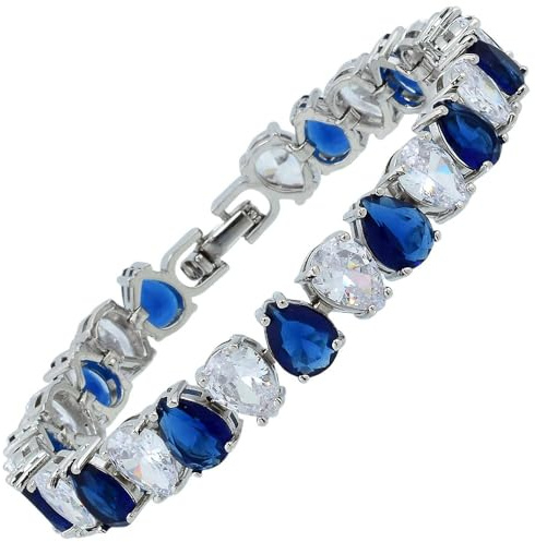 Spectrum Tennisarmband, 18 Karat Weißgold, 6 mm, birnenförmiger Zirkonia [simulierter blauer Saphir], klassisches Tennisarmband, goldene Armbänder für Damen, Größe 17,8 cm, Schmuckgeschenk für