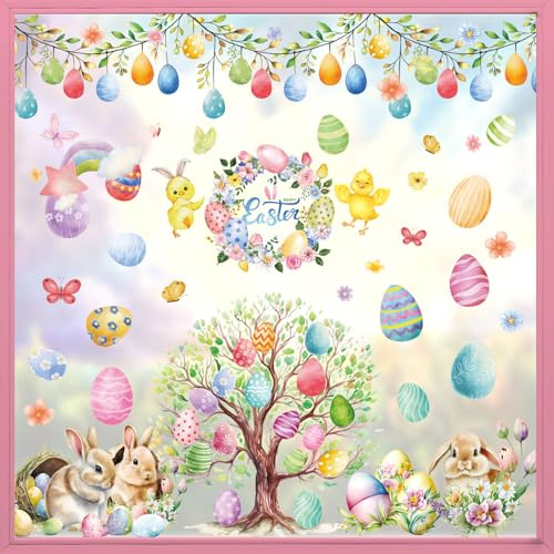 AhfuLife Easter Window Stickers, 9 Sheets Reusable Easter Window Clings for Kids Easter Decorations, Double Sided Window Stickers for Home Office Shop Window Decorations (Style 5)