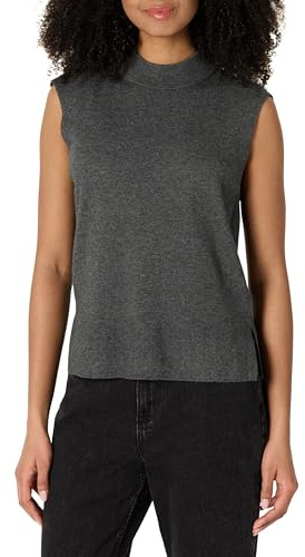 Amazon Essentials Pull à Manches Courtes, Coupe Classique Femme, Charbon Chiné, L