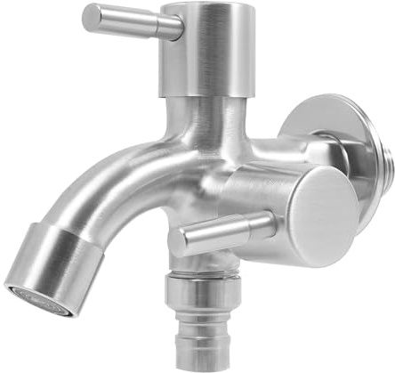 Wasserhahn Waschmaschine, G1/2'' Wasserhahn Wandmontage mit Unabhängige Wasserauslässe, Edelstahl Gebürstet Doppel Wasserhahn für Waschmaschine, Garten, Haus und Industrie (Silber)