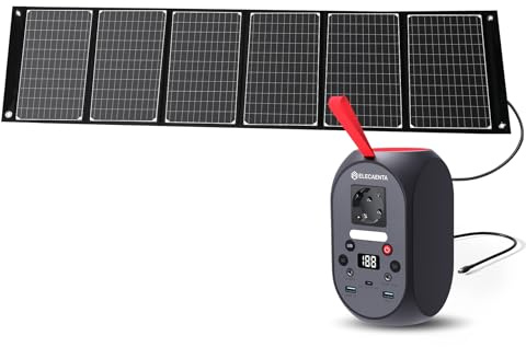 ELECAENTA SG120 Powerstation 99Wh LiFePO4-Akku mit 60W Solar Ladegerät, 120W Solar Generatoren mit PD 30W/AC/DC Ausgabe Back-up-Akku für Outdoor, Camping, Notfälle
