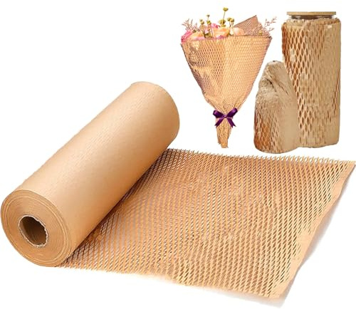 Honeycomb Paper Roll 30cm x 32M Stretchable Honeycomb Structure Perfect for Packaging Moving and Shipping Fragile Items Biodegradable Lightweight Space Saving Easy Tear No Scissors Needed