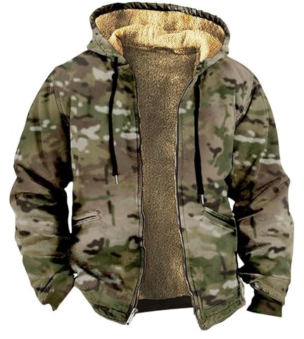 Cocila Winter Jackets for Men UK Thermal Puffer Long Sleeve Coats Parka Outdoor Parka Jacket Mid-Length Outerwear Coat Fleece Lined Jackets with Pockets Camo L