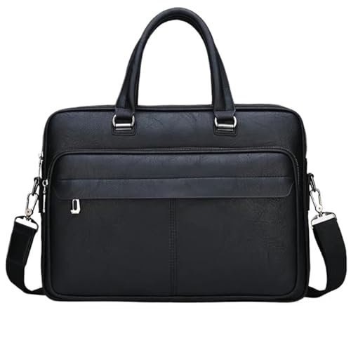 LPATEBCVU Arbeitstasche PU-Leder-Umhängetasche, große Kapazität, tragbar, lässig und wasserdicht, Umhängetasche, Dokumententasche for Herren, Aktentasche(Black)
