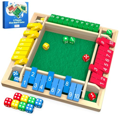 Shut the Box Game, Wooden Board Tabletop Dice Game for 2-4 Players & Kids Adults, a Fun Math Learning Toy for Family Game Night - an Ideal Made from Non-Toxic Wood, Child-Safe