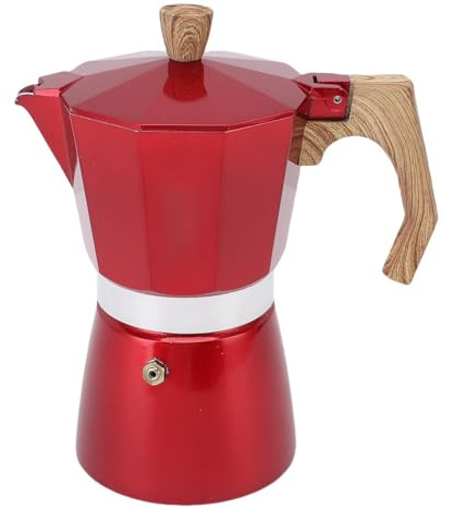 Acouto Caxe de Machine à café, Pot Moka en Aluminium avec Poignée en Bois, Soupape de sécurité, Percolateur Classique pour la Maison, Camping, Cafetière à café Italien Cubain (Capacité de 6 tasse)