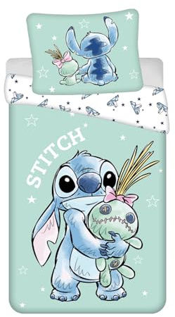 Stitch Buddies Bettwäsche 140x200 + Kissenbezug 100% Baumwolle Disney Junge | Wendebettwäsche Einzelbett | Angel hütet ihr Kuscheltier Schrumpel | Offizielle Disney Lilo & Stitch Lizenz