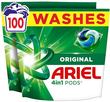 Ariel 4in1 PODS®, Washing Liquid Laundry Detergent Capsules 100 Washes, Original, Stain & Odour Removal in 1 Wash, Great Even in Cold & Short