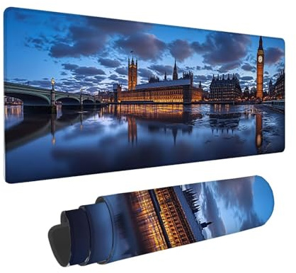 Tapis de Souris de Jeu, 800 x 300 mm XXL Tapis Souris Gaming Grand, Antidérapant Étanche, iExtended Long Clavier Mouse Pad XXL, Accessoire Bureau, pour Gamer, Ordinateur, PC (Londres Big Ben) i-515