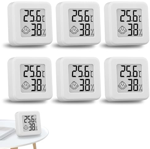 Mini Higrómetro Termómetro Digital Interior 6 Piezas, Medidor de Temperatura y Humedad con Pantalla LED Clara e Indicador de Confort, Termómetro Ambiental para Hogar, Oficina, Dormitorio y Bebé