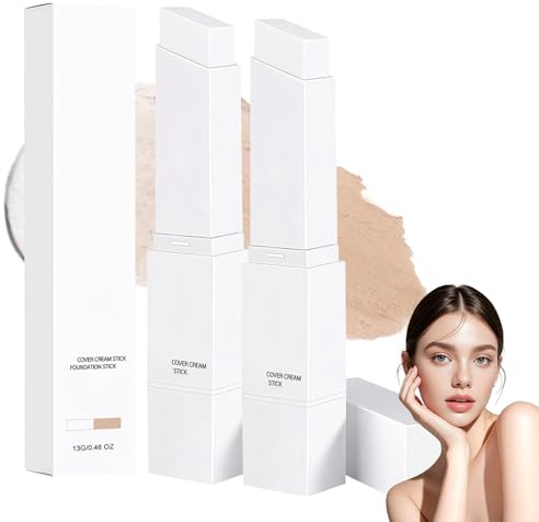 Foundation Stick mit Pinsel, 2 Stück Foundation mit LSF 15, 2 in 1 Foundation Stick with Colour Changing, Multifunctional FoundationStick with Two, Feuchtigkeitsspendender für Alle Hauttypen