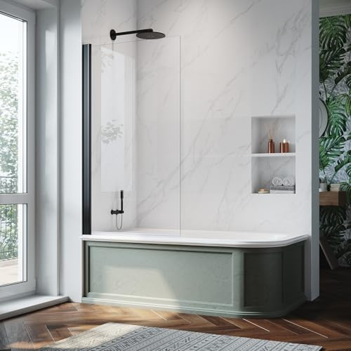 ZANOFIRA 800 x 1400mm Black Pivot Bath Screen 6mm Toughened Glass Shower Screen Hinged Door with 90° in & Out Pivot & Lift System Reversible Installation