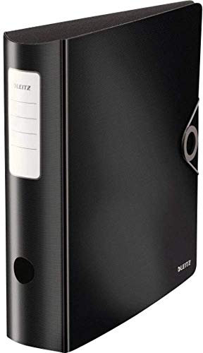 Leitz Qualitäts-Ordner 180° Active Solid, A4, Breit, Abgerundeter Rücken, 8,2 cm breit, Gummibandverschluss, Leichtes Polyfoam, Plastik-Ordner, Schwarz, 10471095