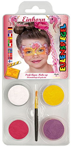 Eulenspiegel 204993 - Schmink-Set Einhorn, für ca. 40 Masken, Schminkfarben, Karneval, Mottoparty | Mit Pinsel & Anleitung, Schminkfarben für ca. 40 Masken, für Karneval & Mottopartys