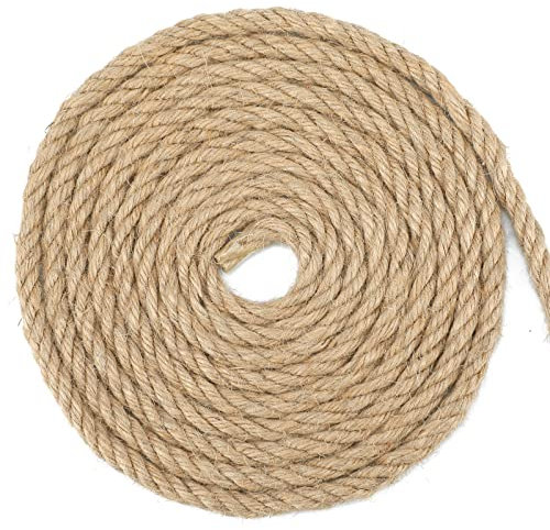 G2PLUS 8mm Jute Hemp Rope, 4-Ply Natural Thick Rope, 10M Strong Craft Twine for Gardening Bundling Camping Decorating