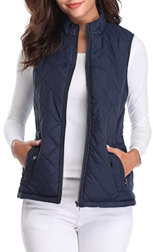 fuinloth Damen Weste, Herbst Leichte Steppweste Westen Ärmellos Jacke Kurz Vest Gilet Dunkel Blau L