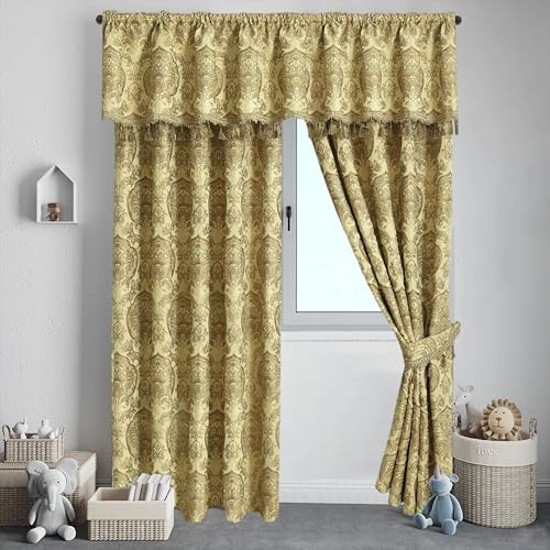 Jacquard Curtains Full Set Pencil Pleat Georgia with Pelmet and Tiebacks Fully Lined Window Drapes for Bedroom Living Room Interior Decoration