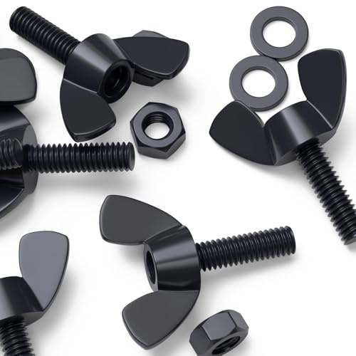 50x Schwarz Schmetterlingsflügelmutter aus Nylon mit Gewinde, Maschinenschrauben, beinhaltet Muttern & Unterlegscheiben, M6 x 20mm